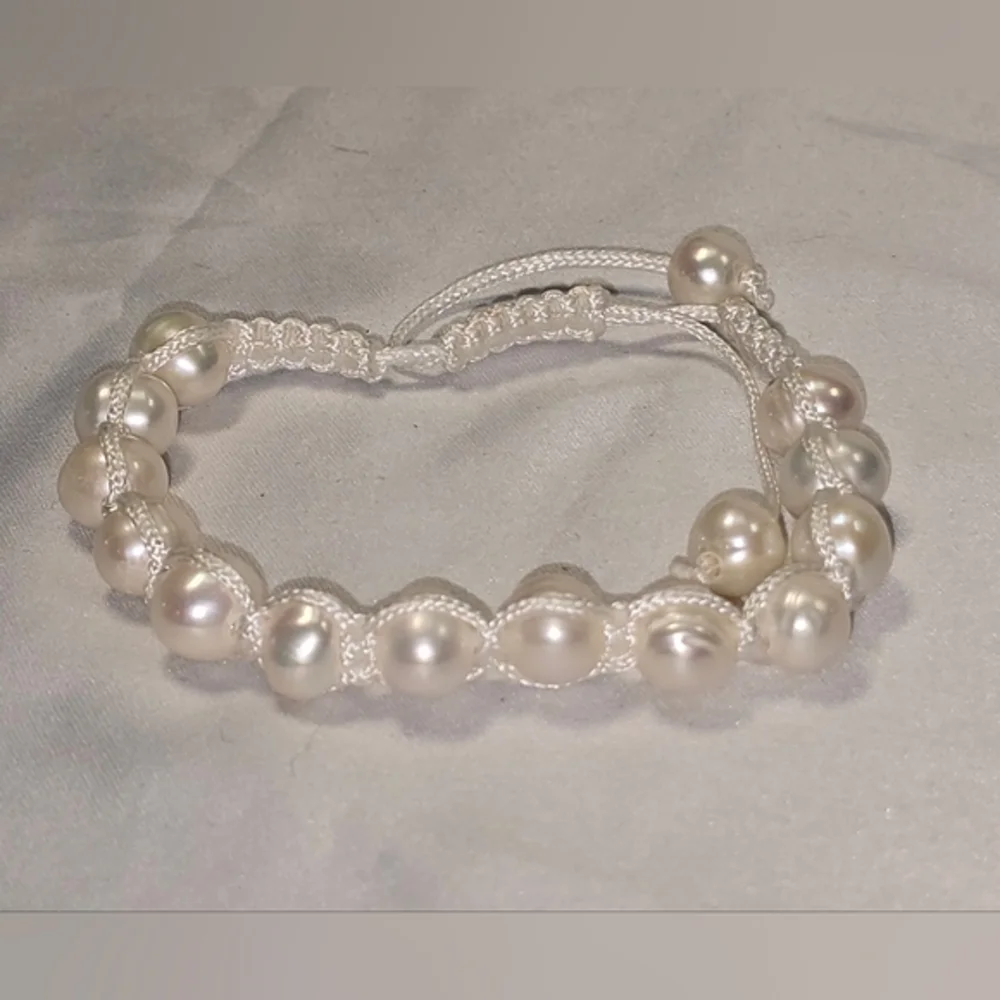 Freshwater Pearl Bracelet Adjustable Macrame Cord‎ Boho Bridal Jewelry